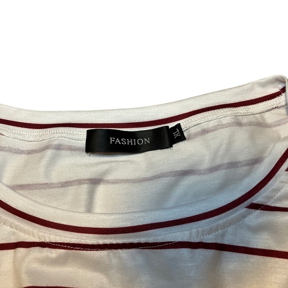 Striped Tie Back Midi Dress White & Burgundy Casual Chic XL - Picture 5 of 5